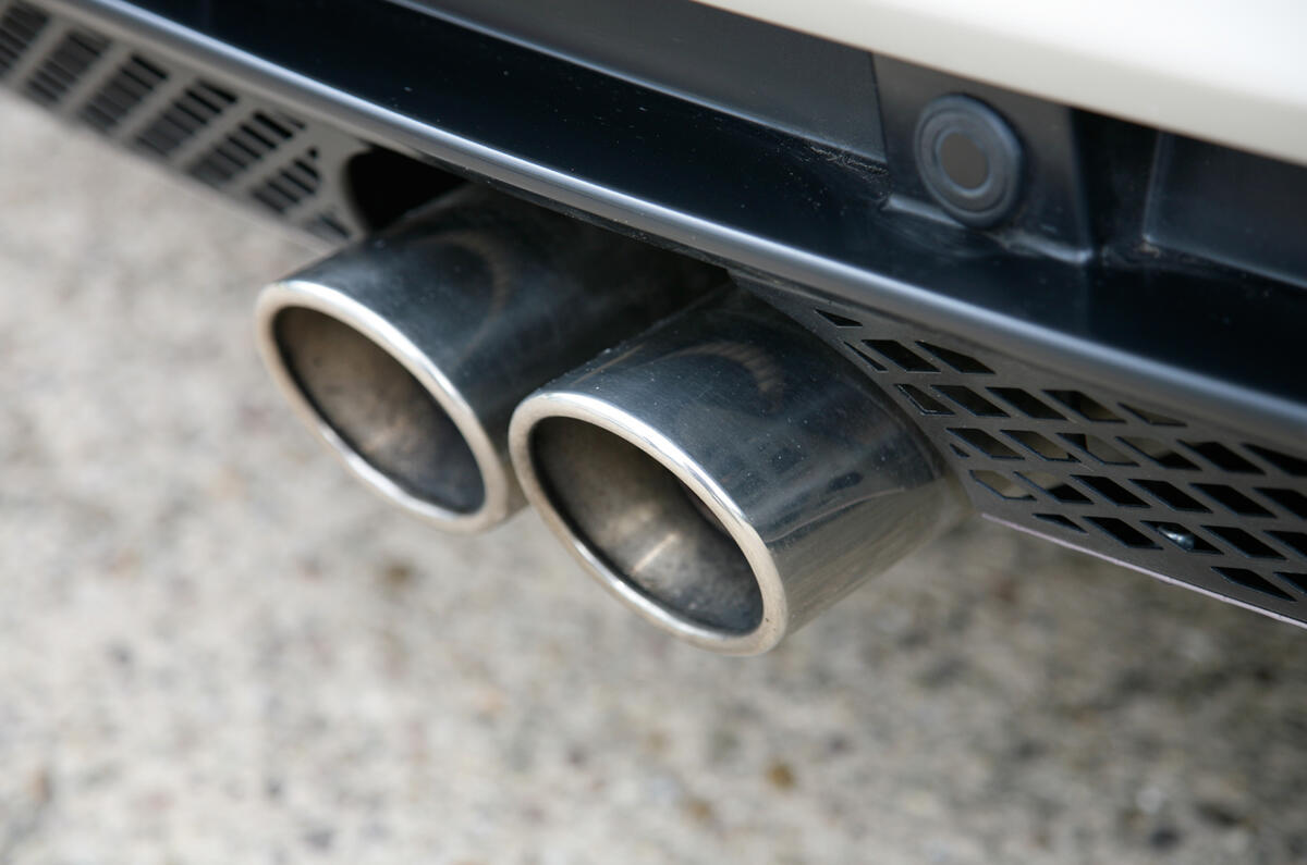 Twin pipes exit centrally from the rear diffuser Lotus Evora twin exhaust pipe