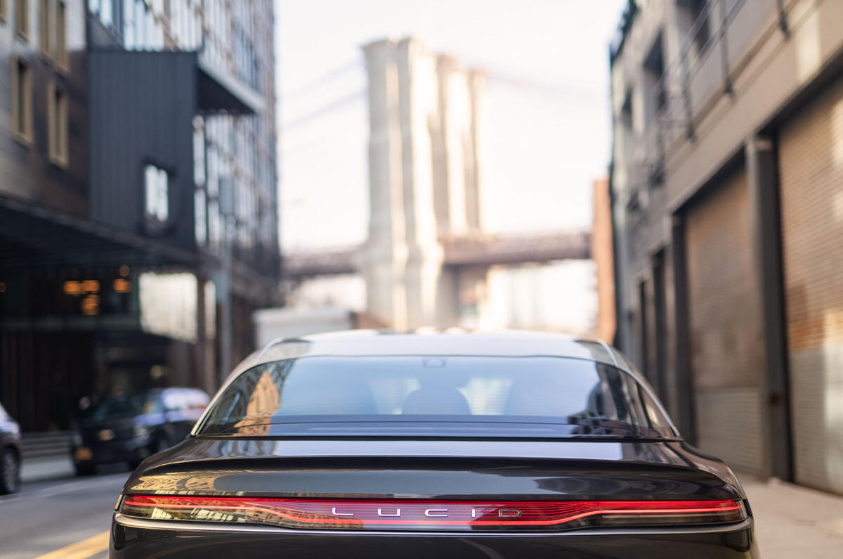 Lucid Air 2025 review driving rear detail 07855
