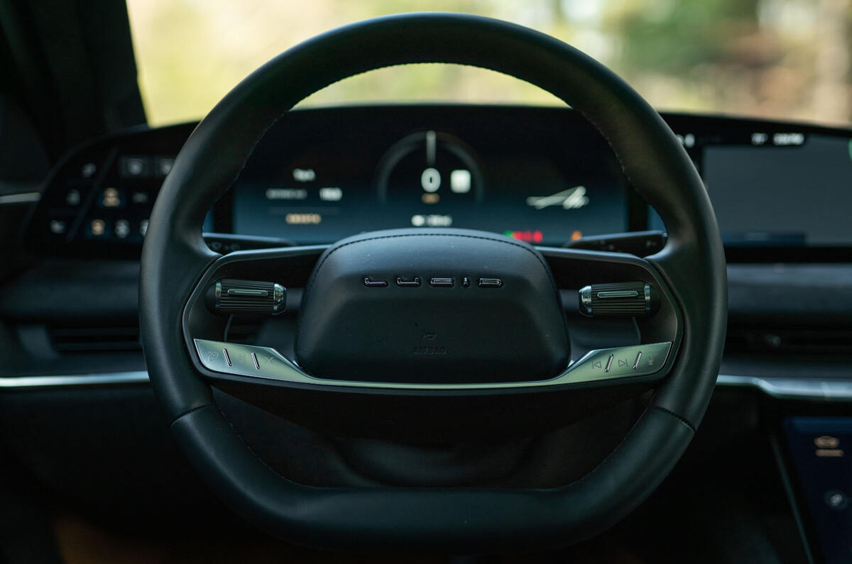 Lucid Air 2025 review driving steering wheel 07892