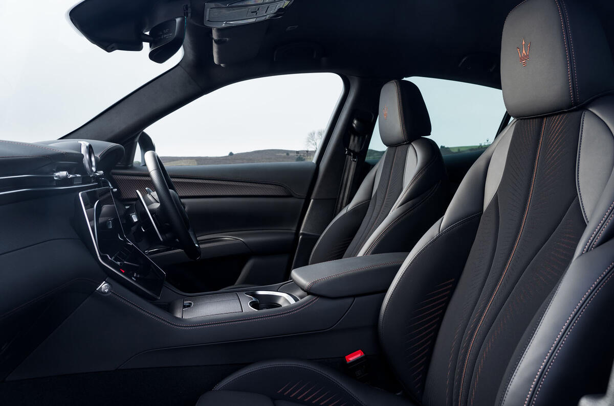 Maserati Grecale Folgore 2025 Review front seats 133