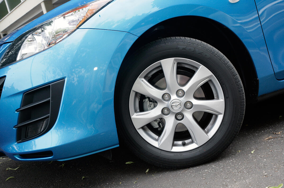 Hefty wheels have heftier tyres: 205/55 R16 Toyo J48s on the test car. They’re as good as any of the better-known premium brands 16in Mazda 3 alloy wheels