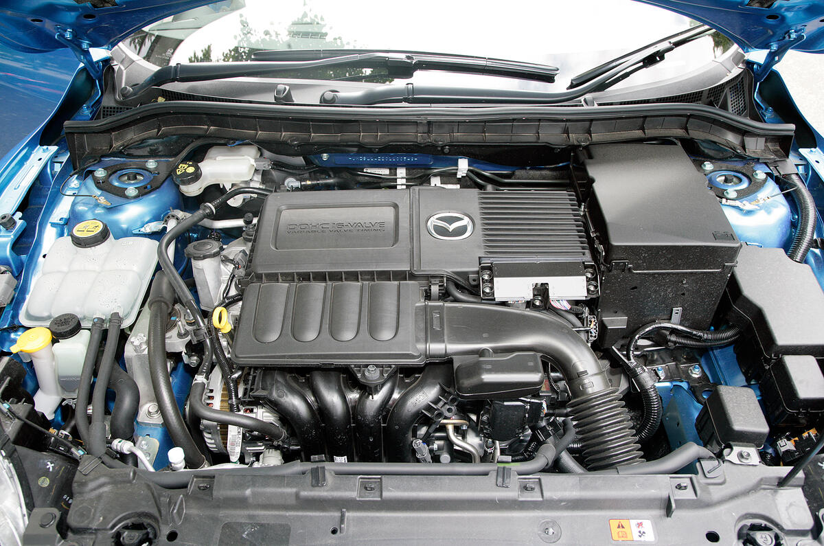 The 1.6-litre petrol engine can take a while for the revs to drop off 1.6-litre Mazda 3 petrol engine