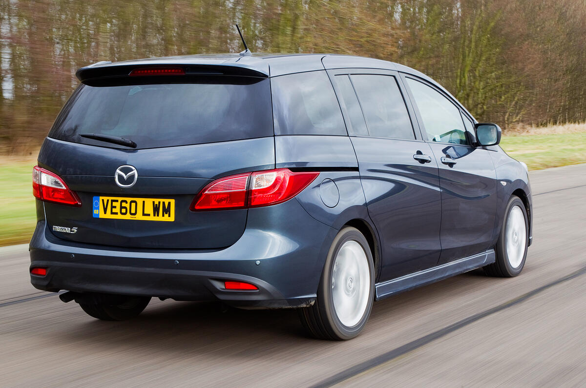 The diesel is a 76bhp-per-tonne car and isn’t endowed with sparkling acceleration Mazda 5 rear quarter