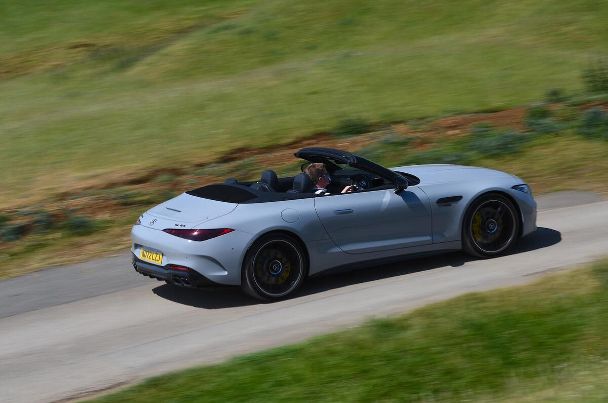 mercedes amg sl63 road test 2023 04 panning rear