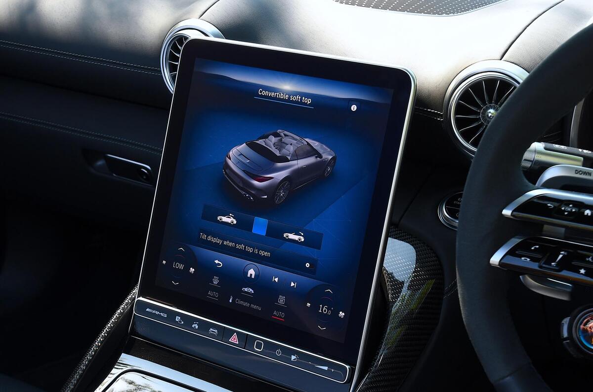 mercedes amg sl63 road test 2023 21 screen roof