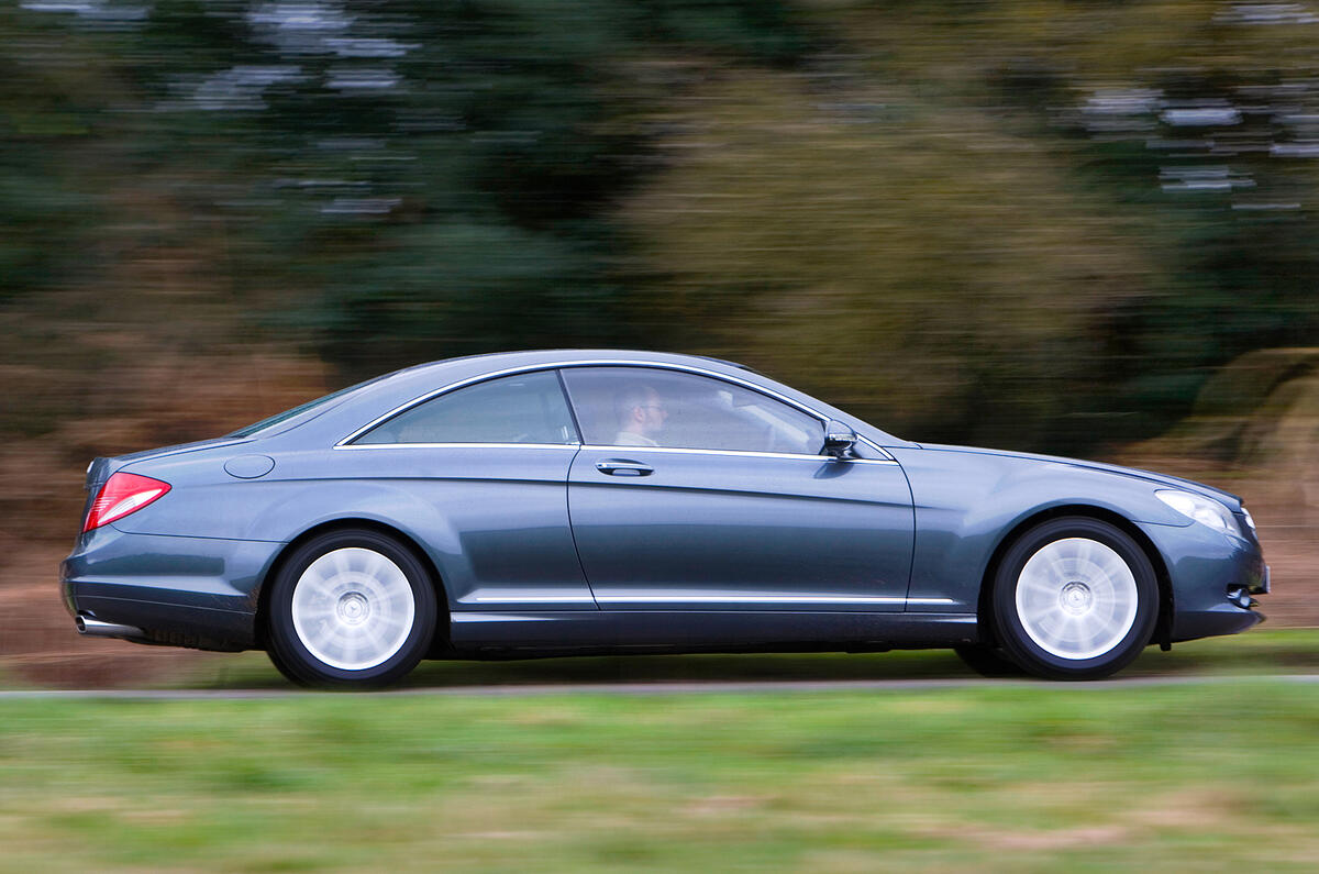 A flex of the right foot is enough to haul the CL convincingly past slower traffic Mercedes-Benz CL side profile