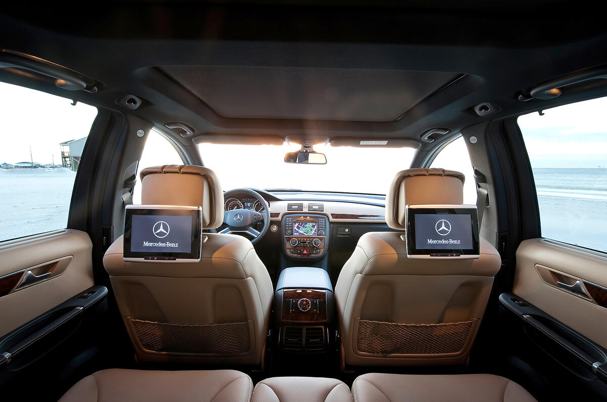 The second row of seats slides back for limo-like leg room Mercedes-Benz R-Class rear seats