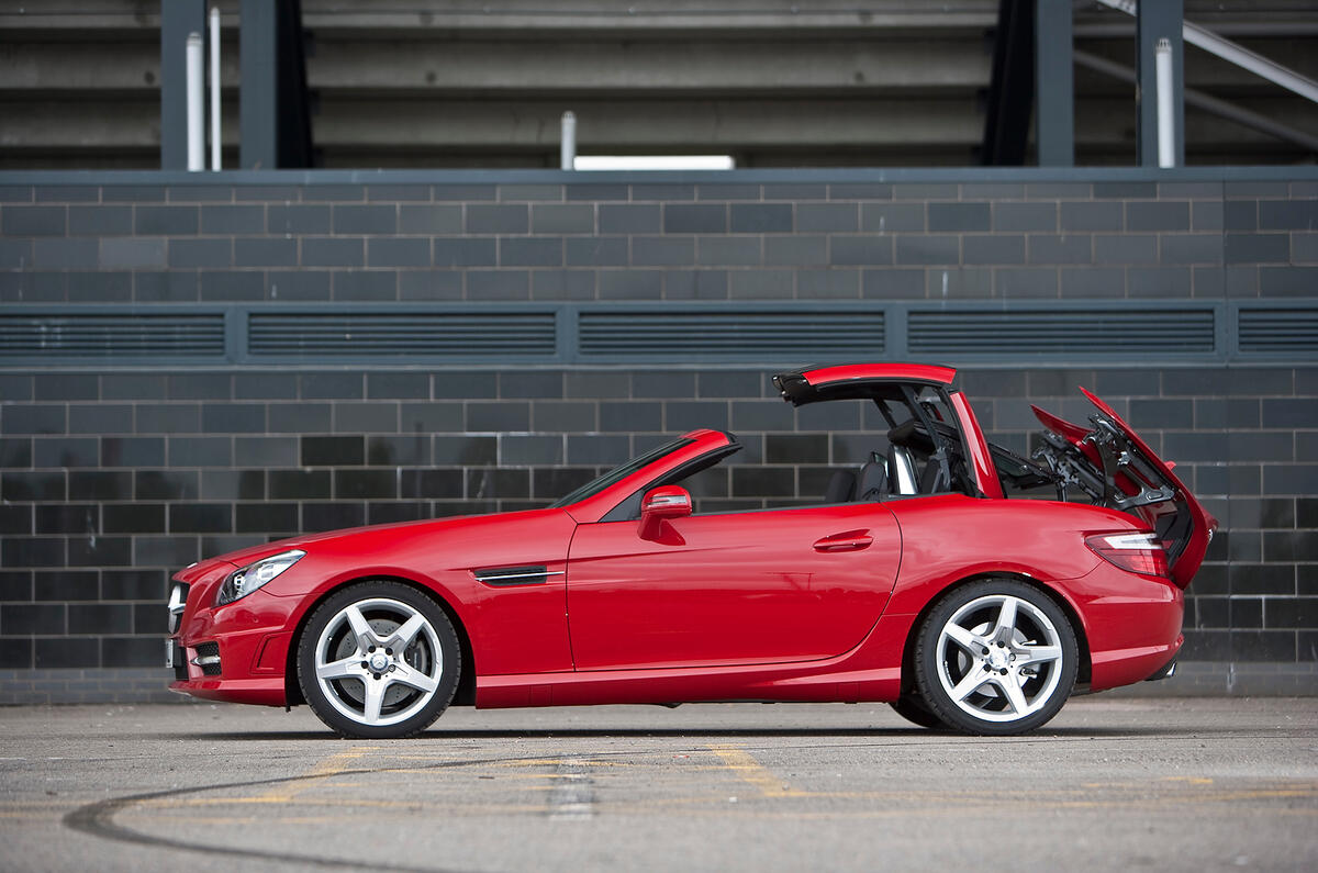 Profile is well proportioned, despite the compromises of the folding hard-top Mercedes-Benz SLK side profile