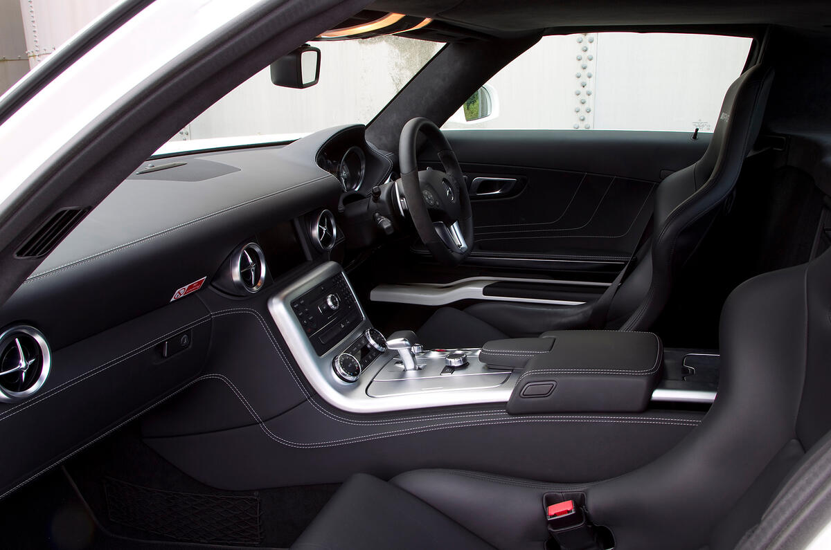 Roomy enough, solidly built, well equipped but bereft of supercar wow factor Mercedes-AMG SLS interior
