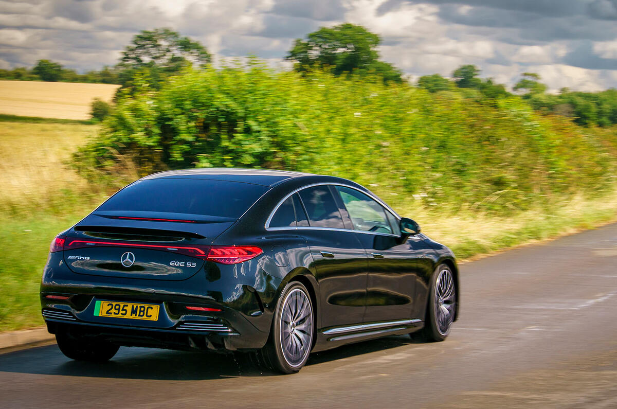 mercedes eqe 53 review 2023 03 panning rear mercedes eqe 53 review 2023 03 panning rear