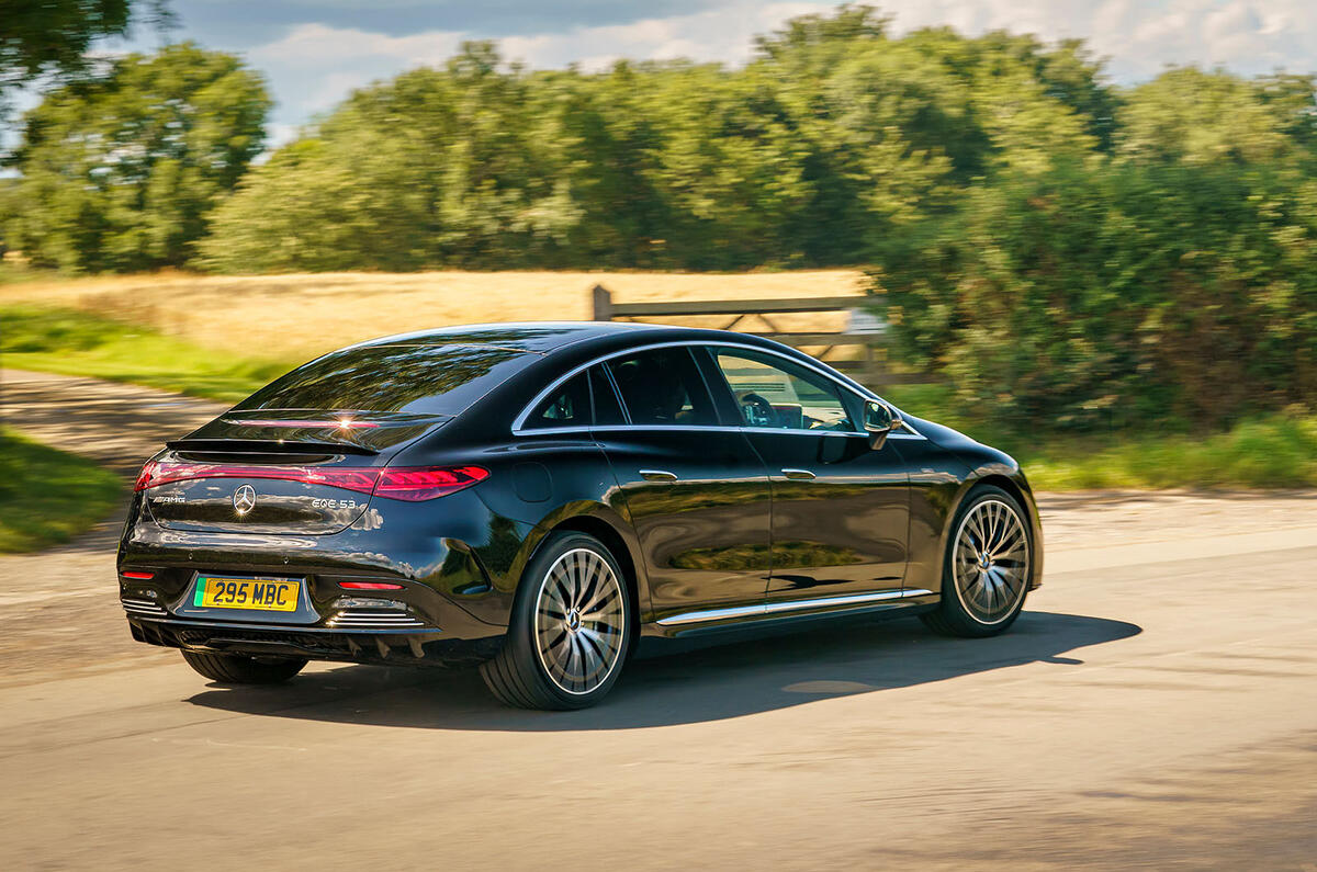 mercedes eqe 53 review 2023 05 cornering rear mercedes eqe 53 review 2023 05 cornering rear