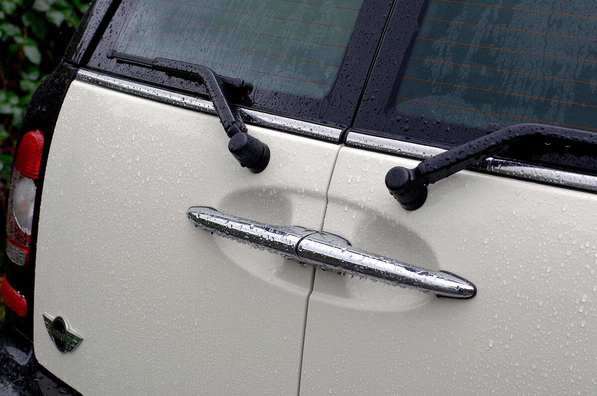 Twin rear wipers look funky both in situ and in action, and work reasonably well Mini Clubman rear doors