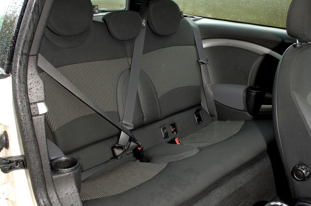 Our car had two rear seats, despite centre headrest; fractionally more legroom Mini Clubman rear seats