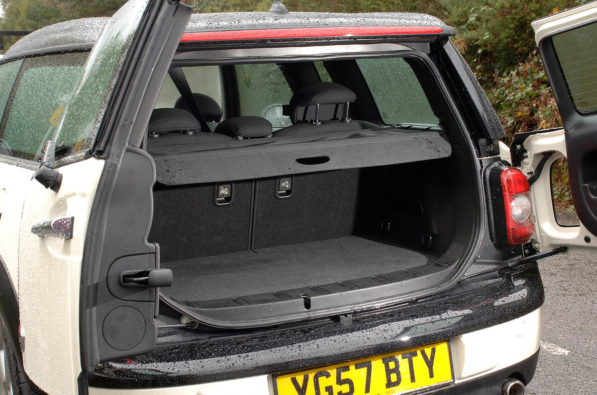 Wide-opening doors provide good access to a now bigger, but still small, boot Mini Clubman boot space