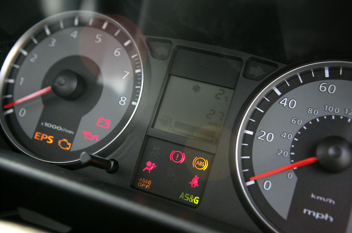 As with the rest of the dash, the instruments are clear if unimaginative Mitsubishi Colt instrument cluster