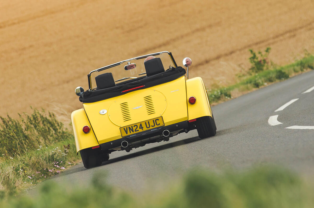 morgan plus four review 2024 03 rear cornering