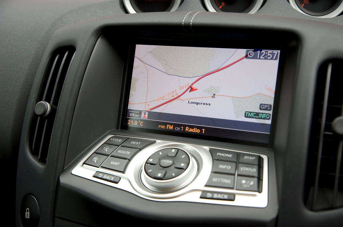 Our test car’s sat-nav is available as an option and is worth choosing Nissan 370Z infotainment system