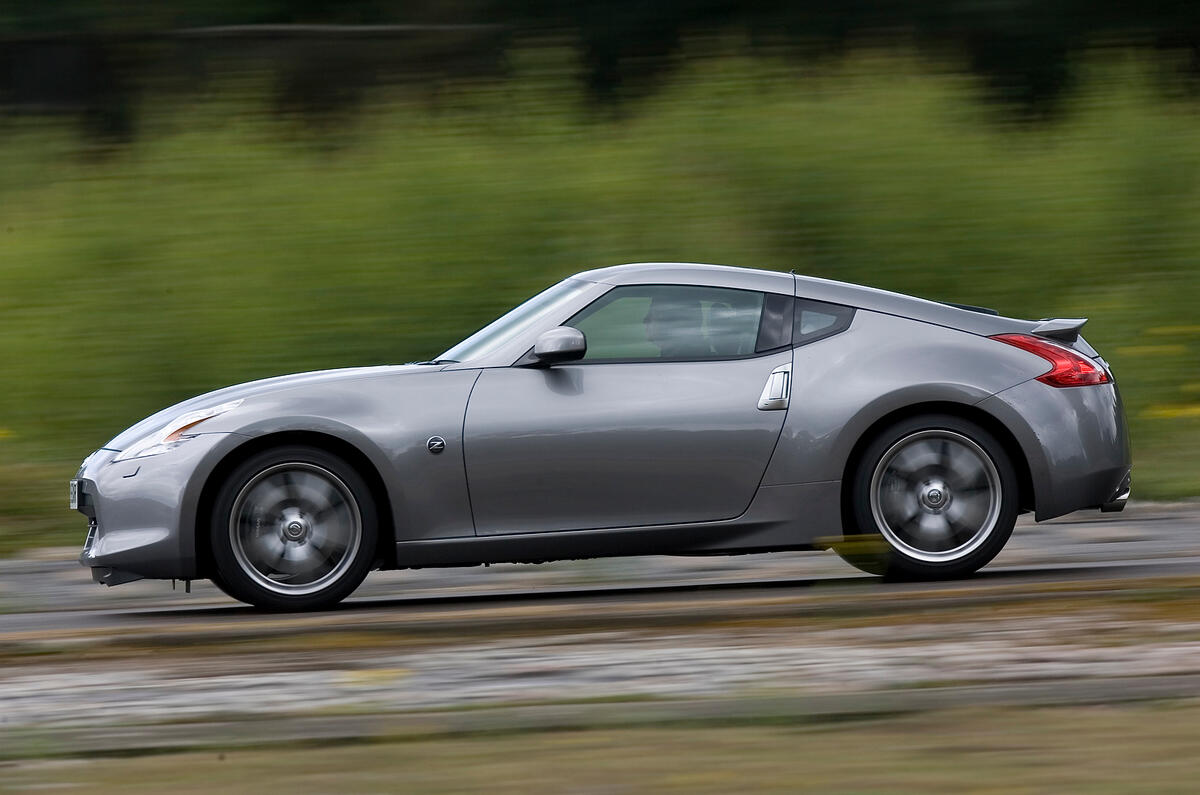 No complaints about the brakes. At the test track, the 370Z stopped very well and suffered from zero fade Nissan 370Z side profile