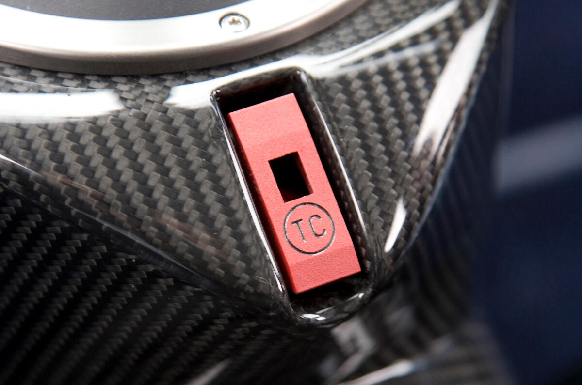 The M600's traction control button has been pinched from a Tornado fighter jet Noble M600 traction control button