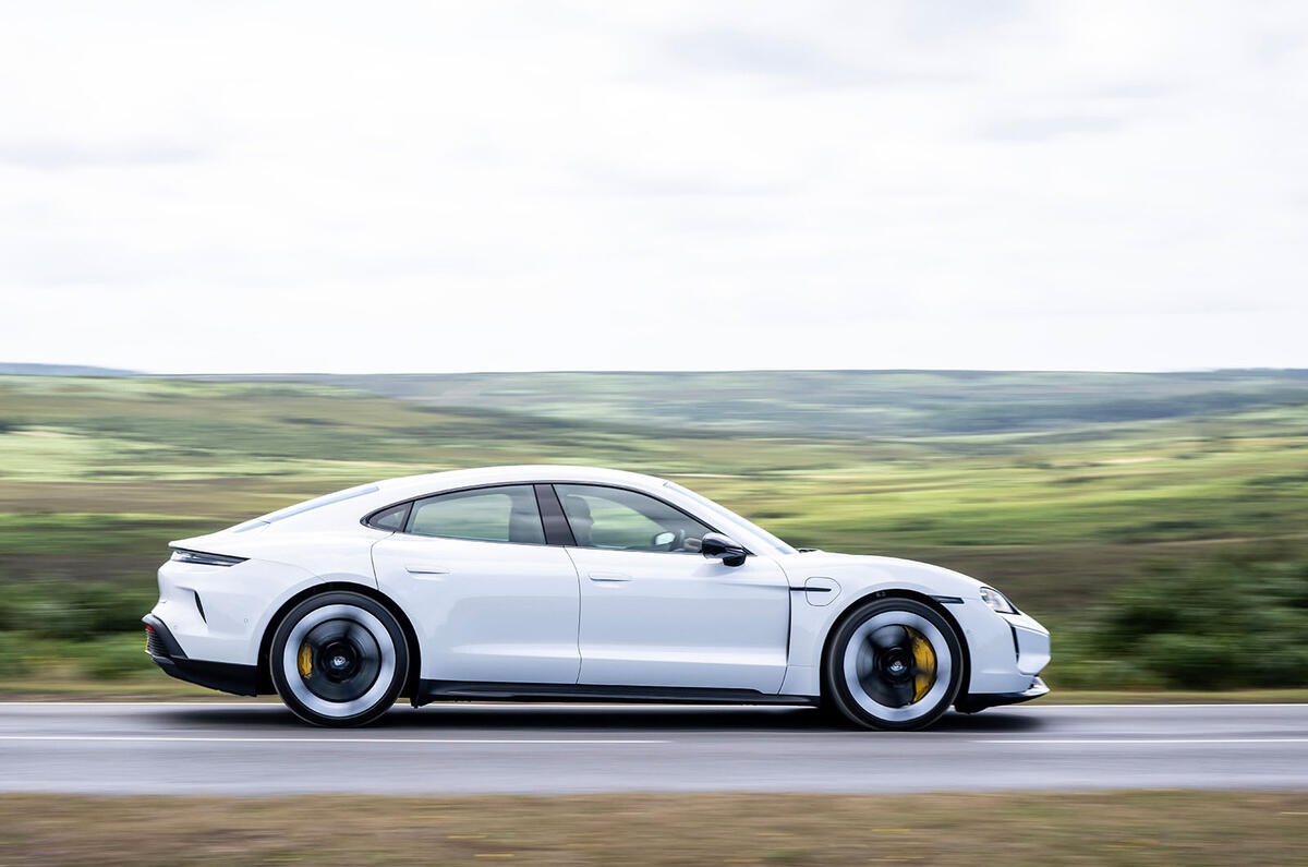 Porsche Taycan Turbo S review 2024 02 side panning Porsche Taycan Turbo S review 2024 02 side panning