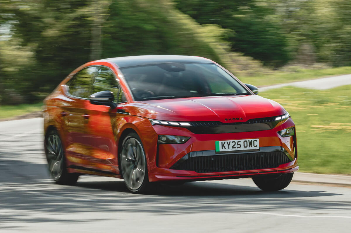 Skoda Enyaq 2025 Review front corner blur 99