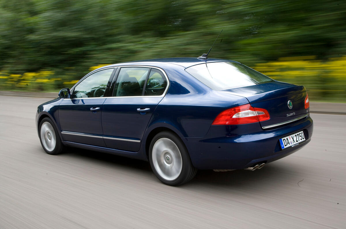 Cruising is very quiet, with little wind, engine or road noise Skoda Superb rear quarter