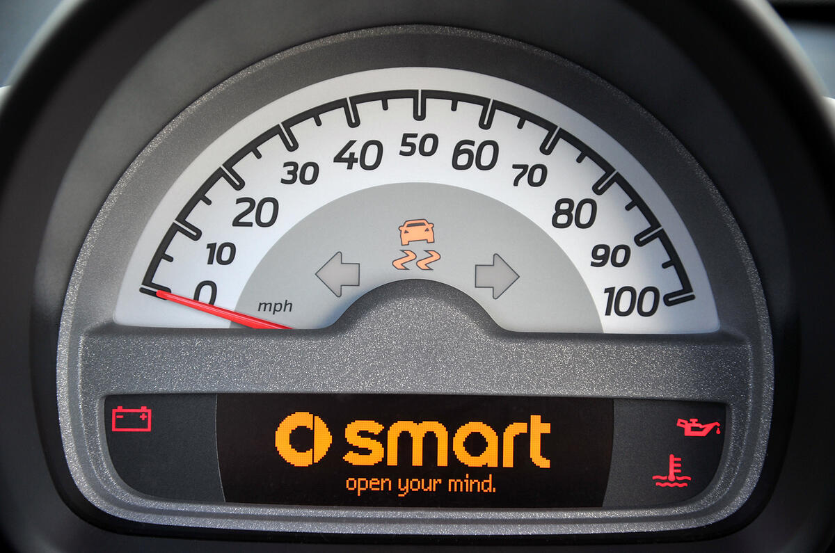 Large speedo looks retro-cool and is easy to read Smart Fortwo instrument cluster