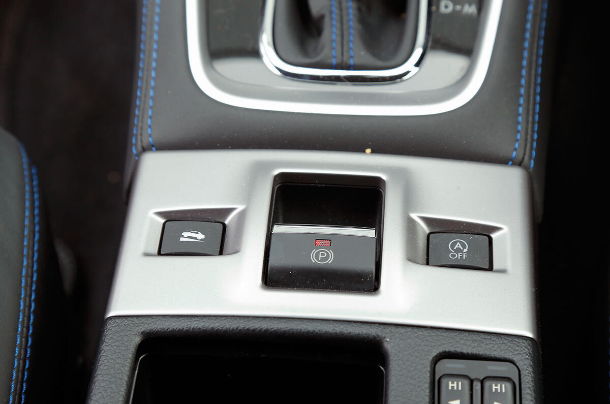 Metallic highlights are an attempt to spruce the cabin up in the Subaru Levorg