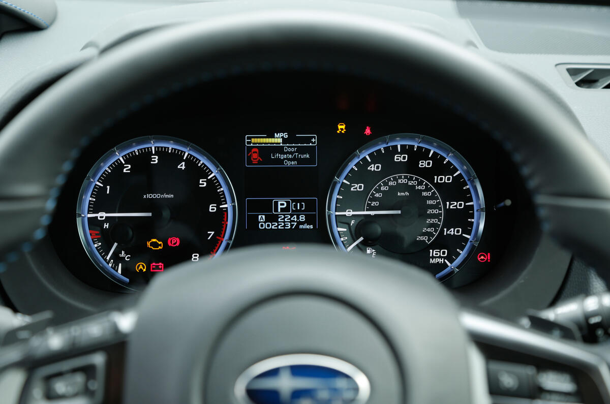 The instrument cluster on the Subaru Levorg