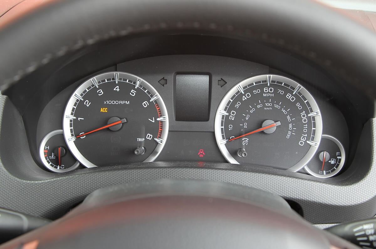 The new dials add a much-needed hint of class with needles that project a tiny red light Suzuki Swift instrument cluster