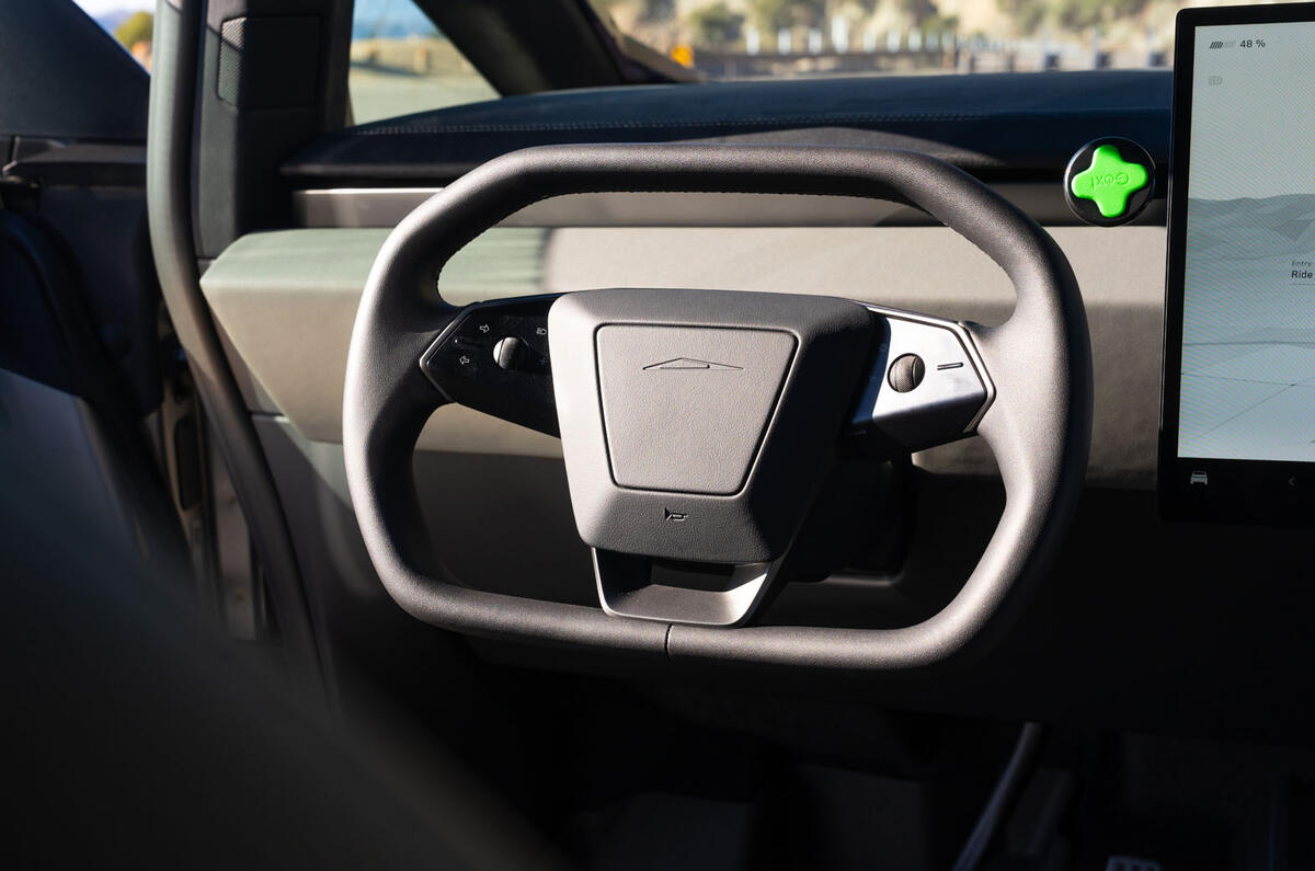 Tesla Cybertruck review 2024 15 steering wheel Tesla Cybertruck review 2024 15 steering wheel