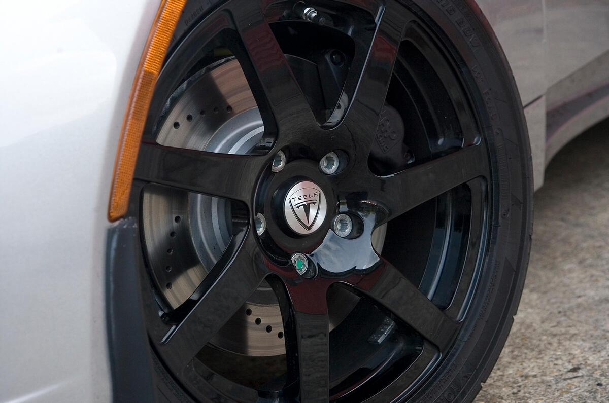 Alloy wheels come as standard — 16s at the front, 17s at the rear 16in Tesla Roadster alloy wheels