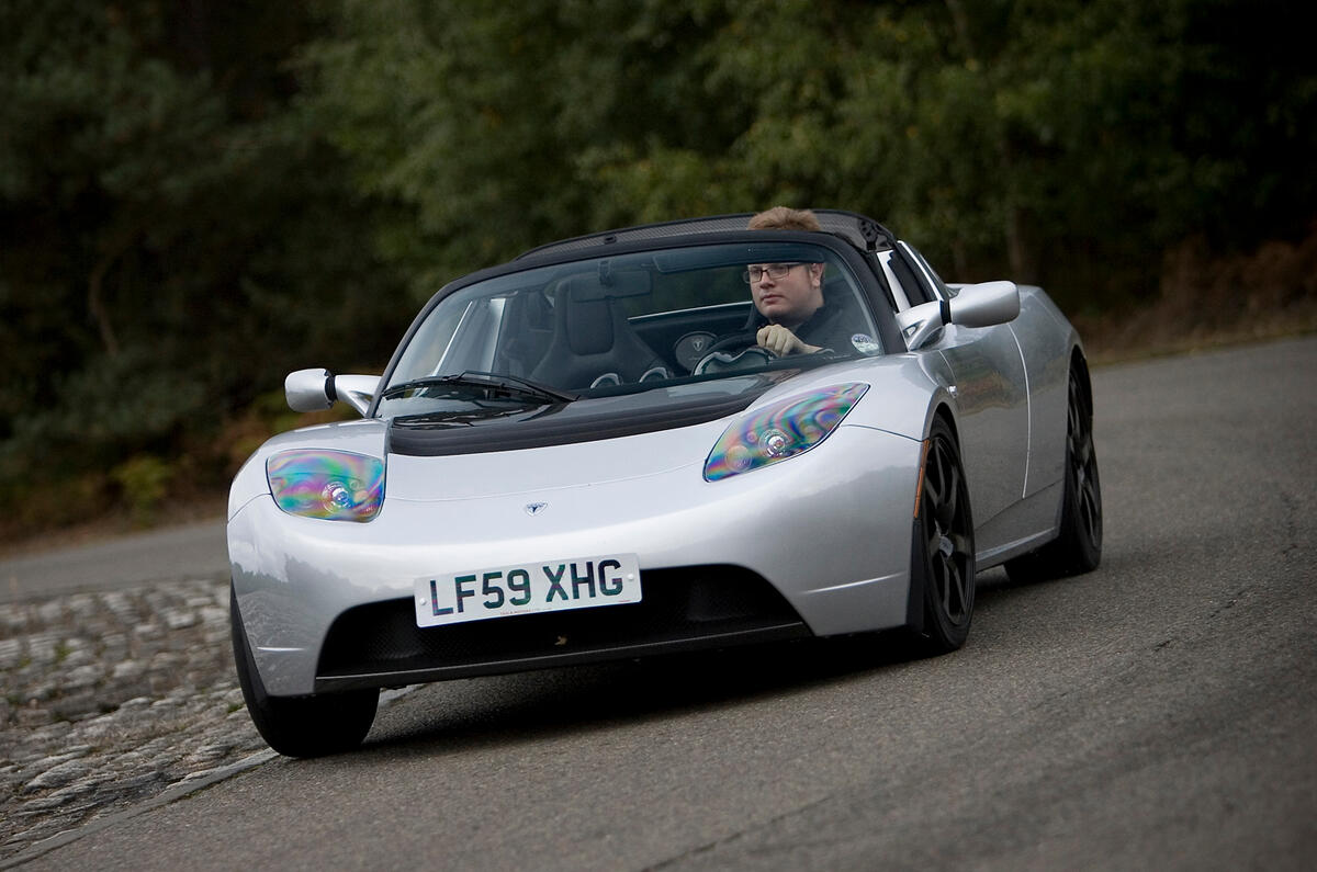 Extra weight means the ride can be a little inflexible at times Tesla Roadster cornering