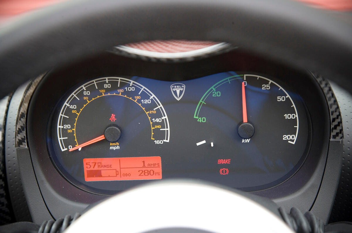 The instruments are also similar to those in the Lotus Elise Tesla Roadster instrument cluster