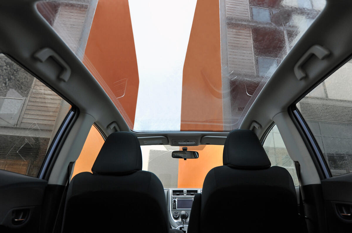 The roof totally alters the interior appeal, plus it’s UV resistant and you get a full-length powered blind on the inside Toyota Verso-S panoramic roof