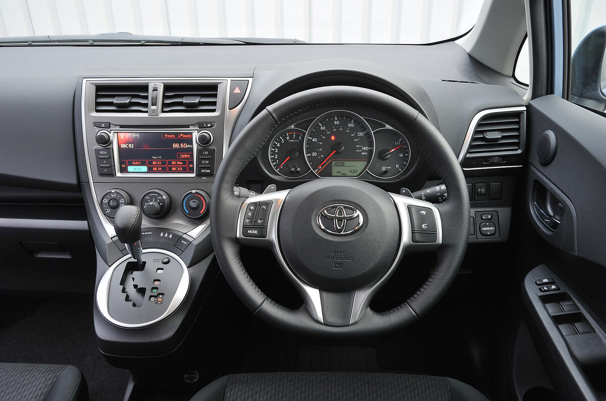 Steering wheel trim is a nice thickness and includes standard audio and phone controls Toyota Verso-S dashboard