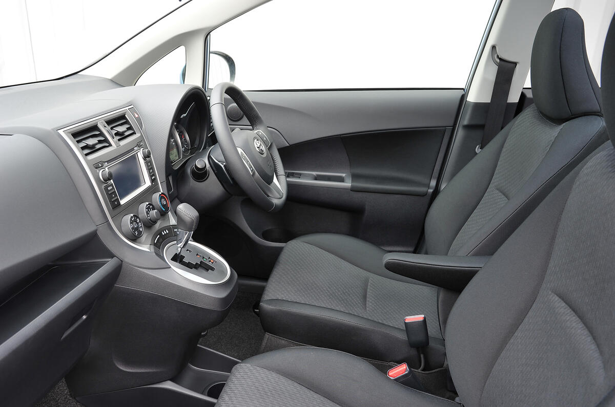 Cabin features a high-set gearlever, and there’s a huge amount of headroom Toyota Verso-S interior