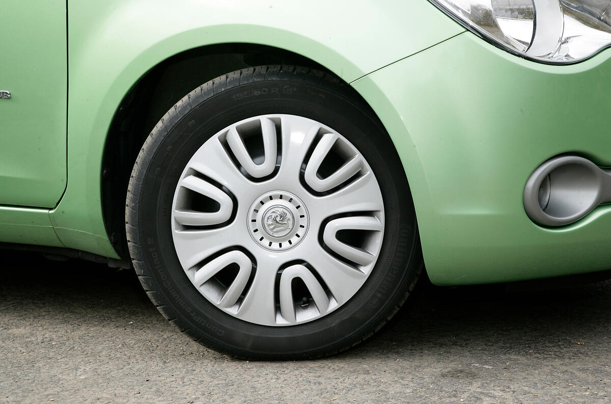 Wheel trims look reasonable but alloy wheels are unavailable even as on option on 1.0-litre models Vauxhall Agila plastic wheel trim
