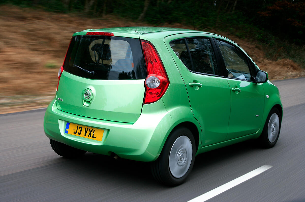 The absolute best we achieved was 98mph - wih the benefit of a strong tail wind Vauxhall Agila rear quarter