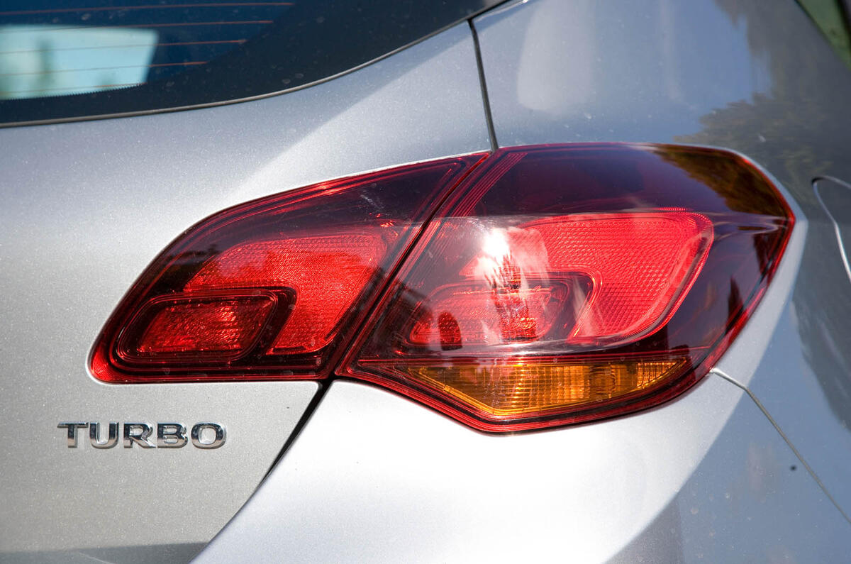 The rear styling is smart and sculpted but the rear screen is steeply raked, resulting in one of the smaller boots in its class Vauxhall Astra rear lights