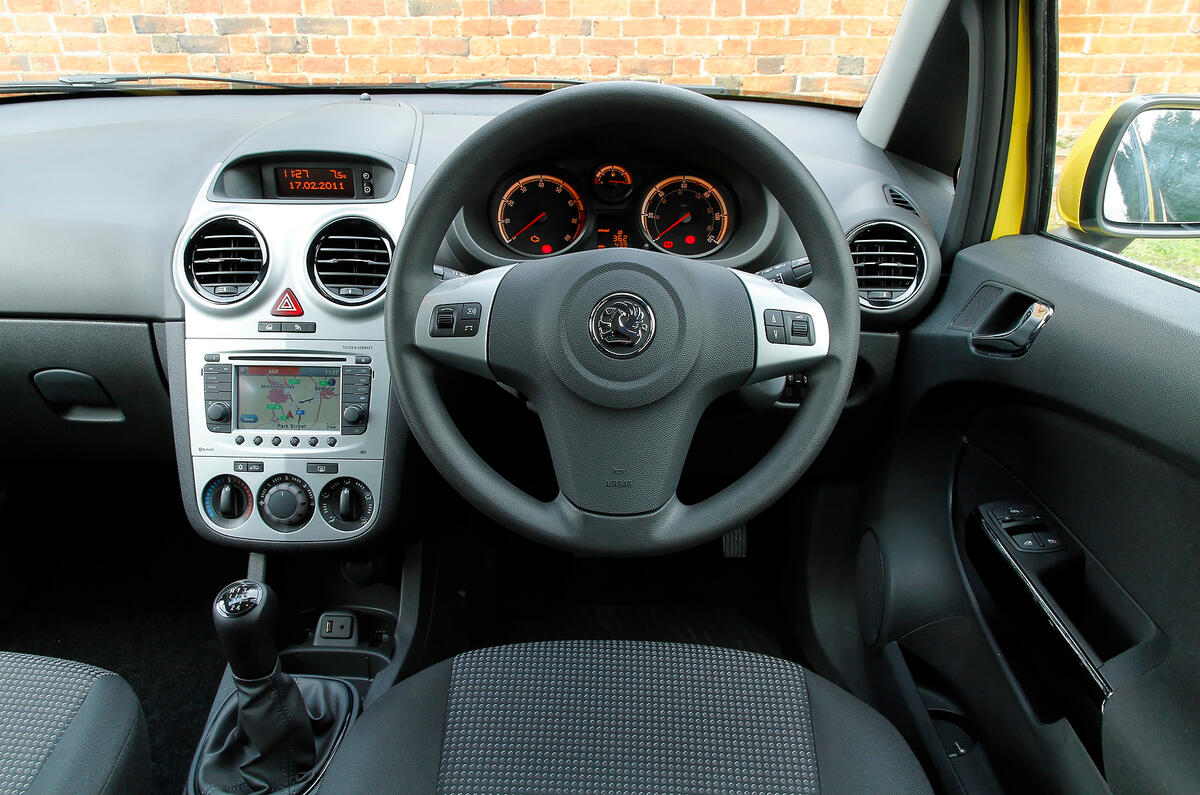 Wheel is a nice size. Stereo controls (on right-hand side) are easy to use Vauxhall Corsa dashboard