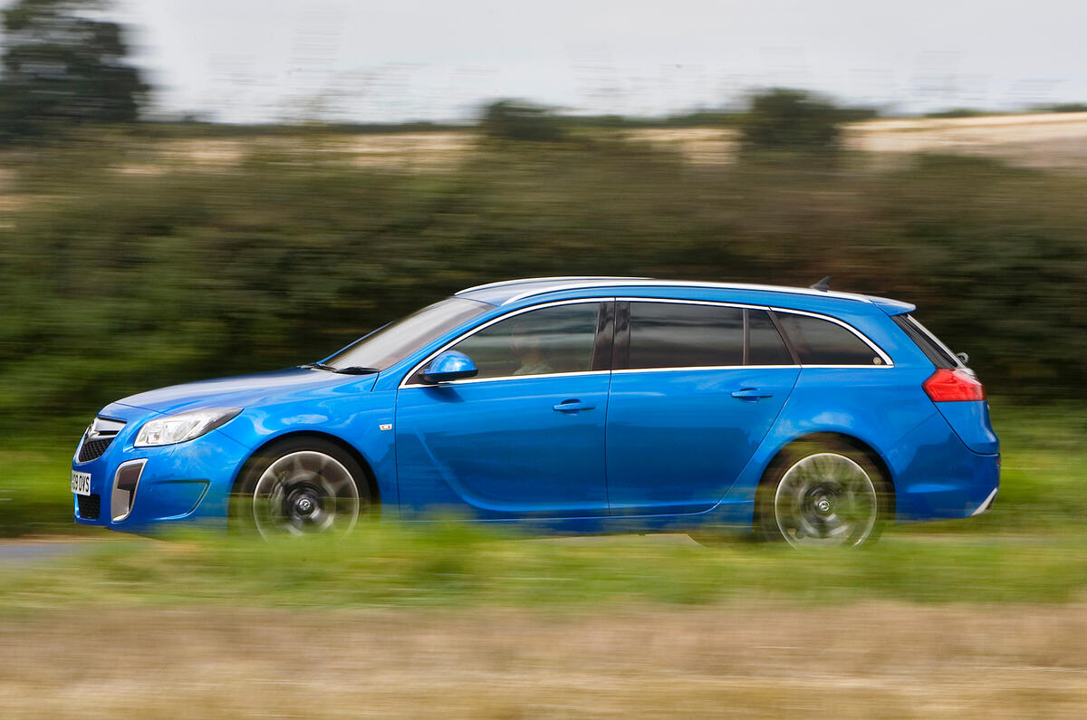 Stiffer suspension and big alloys should be a recipe for disaster. They’re not Vauxhall Insignia VXR estate side profile