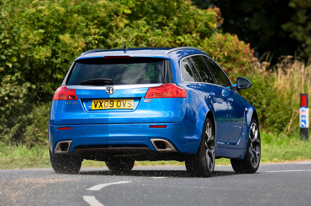 You must be judicious with the throttle on exit to avoid understeer Vauxhall Insignia VXR rear cornering