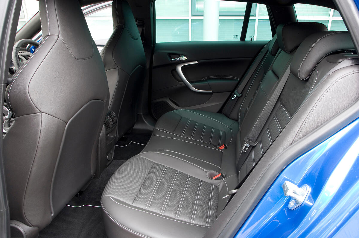 Rear passenger space isn’t as impressive as up front but it’s fine for the class Vauxhall Insignia VXR rear seats