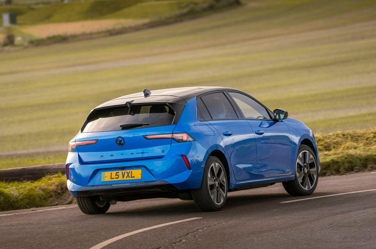 Rear three-quarter view of the 2026 Astra Electric showing the full-width rear light bar