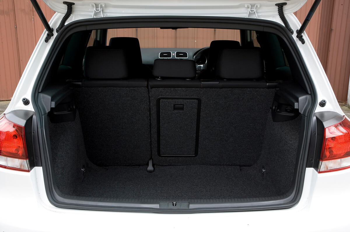 Rear seat backs don’t fold completely flat, but boot is big and well shaped Volkswagen Golf GTI boot space