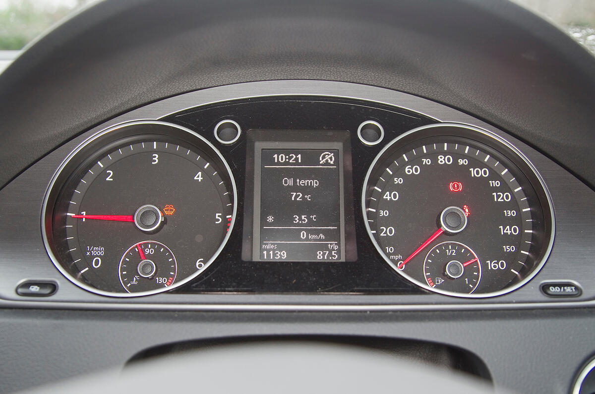 Clarity rather than flair is the watchword here Volkswagen Passat instrument cluster