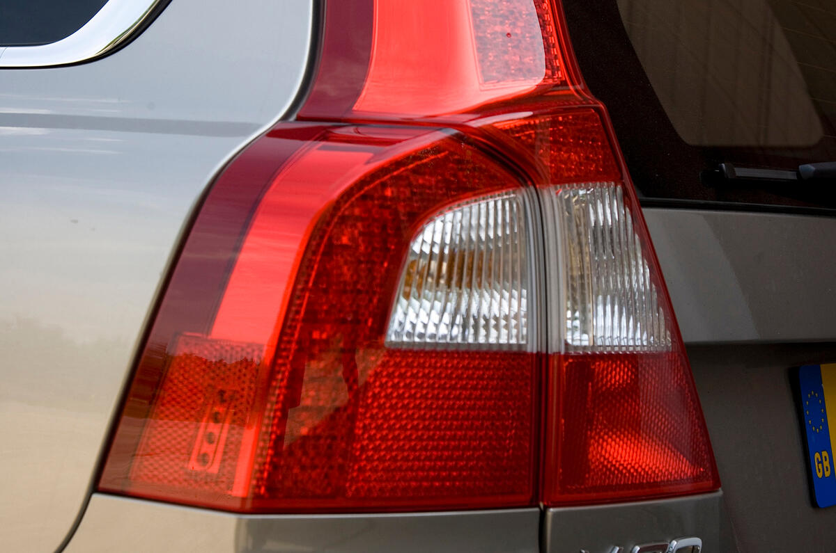 Outer sections of tail-lights can act as brake lights if the boot is part-open to carry an extra-long load. Volvo V70 rear light