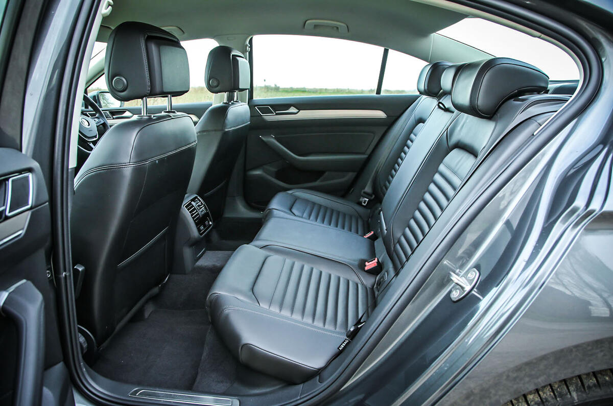The rear seats in the large eighth-gen Volkswagen Passat